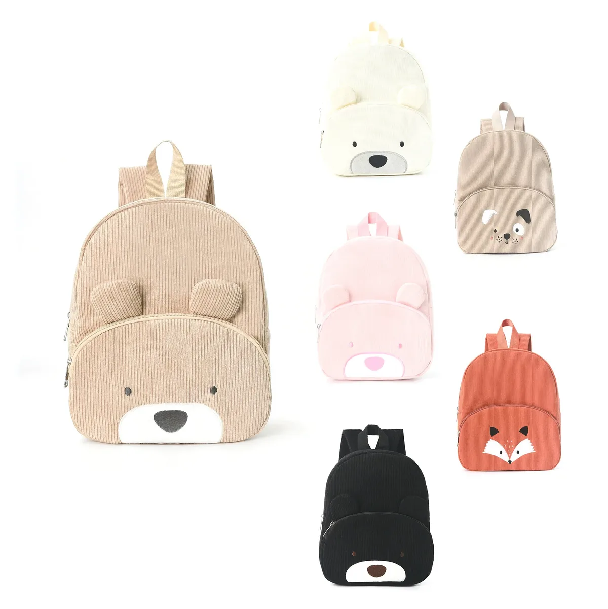 sac à dos pour tout-petits avec nom personnalisé, sac en velours côtelé ours de dessin animé de grande capacité, sac à dos en peluche avec nom brodé pour enfants