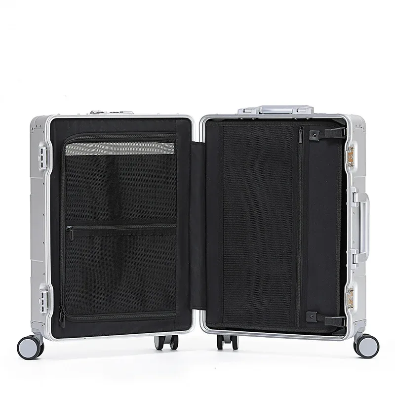 valise à roulettes tout en aluminium pour hommes et femmes, bagage à main de voyage, 20 pouces, haute qualité, dernier cri