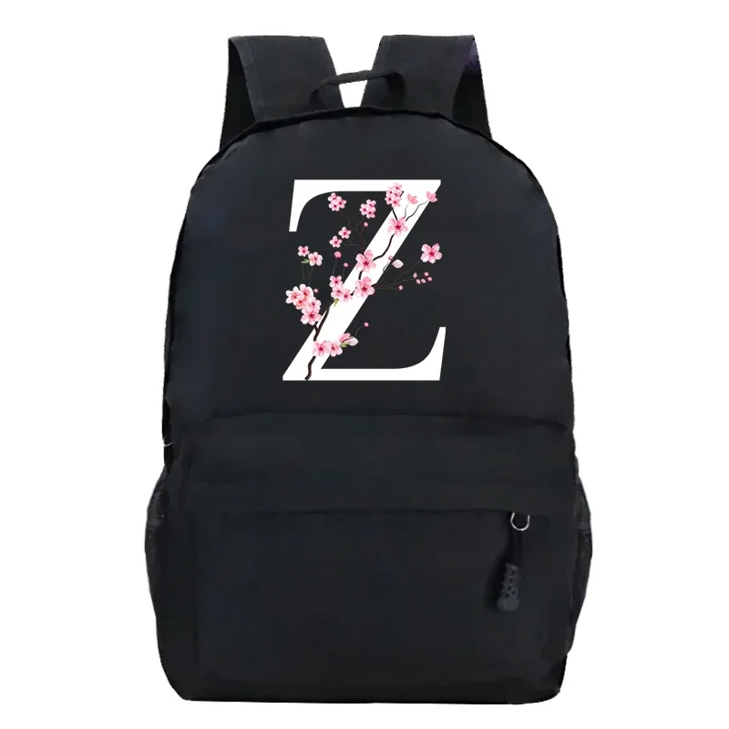 sacs à dos d'école pour jeunes sakura fleur a-z alphabet grande capacité toile harajuku mode fermeture éclair esthétique épaules sacs noirs