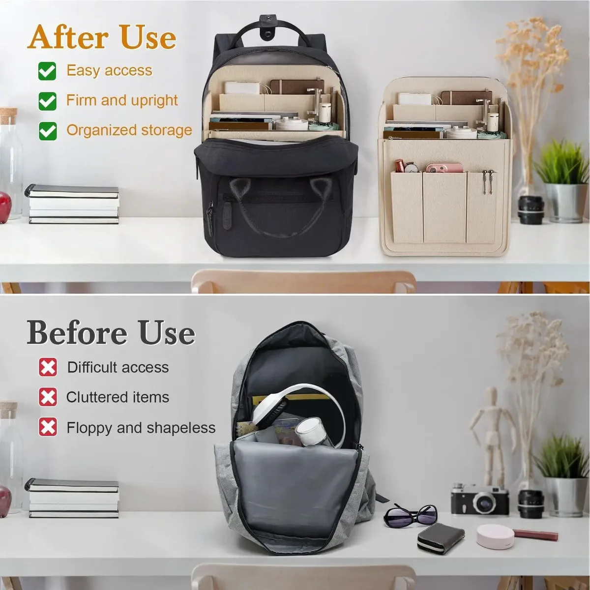 organisateur de sac à dos, sac de rangement portable de grande capacité, pochette multi-poches pour sac à dos, pochette de rangement pour cosmétiques et téléphone