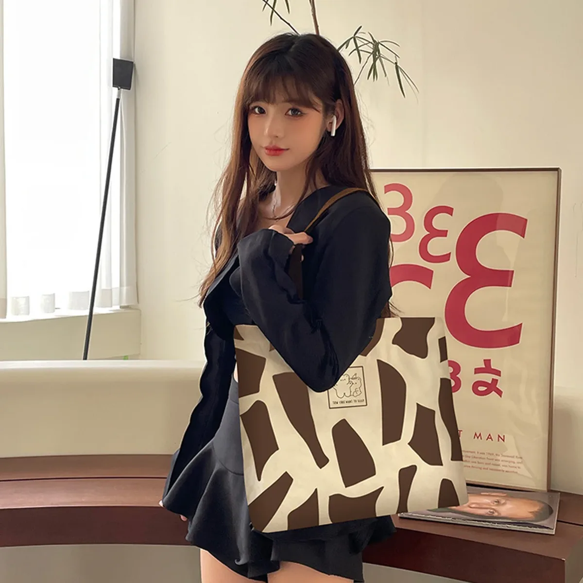 sac en toile décontracté pour femme, grande capacité, version coréenne, sac fourre-tout polyvalent pour les étudiants