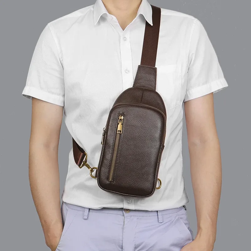 petit sac à bandoulière en cuir véritable pour homme, sac à dos de poitrine, sac à dos de jour, voyage en plein air, chasse, randonnée, camping, initié
