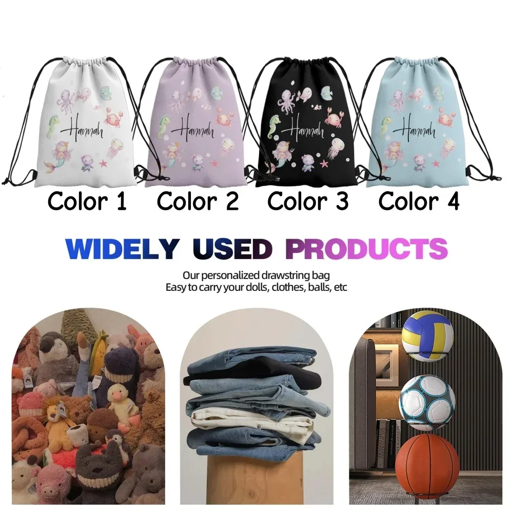 sac à dos à cordon personnalisé avec motif de créature marine, sac à cordon personnalisé pour la plage, les fêtes, le sport, la gym, le rangement, cadeau d'anniversaire