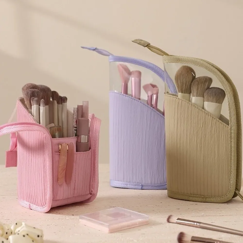 grande trousse de toilette verticale grande capacité, étui portable pour pinceaux de maquillage, pochette de rangement de voyage étanche et autoportante