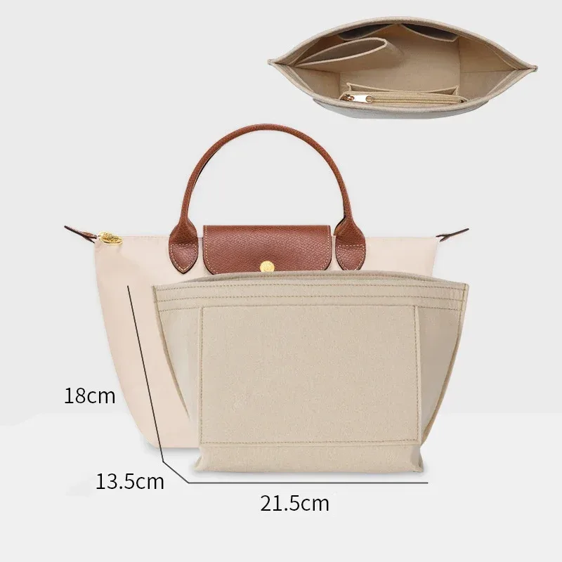 organisateur en feutre de qualité supérieure pour mini sac en nylon, ultra léger 30g, pochette intérieure, structeur de sac à main, doublure de maquillage avec fermeture éclair