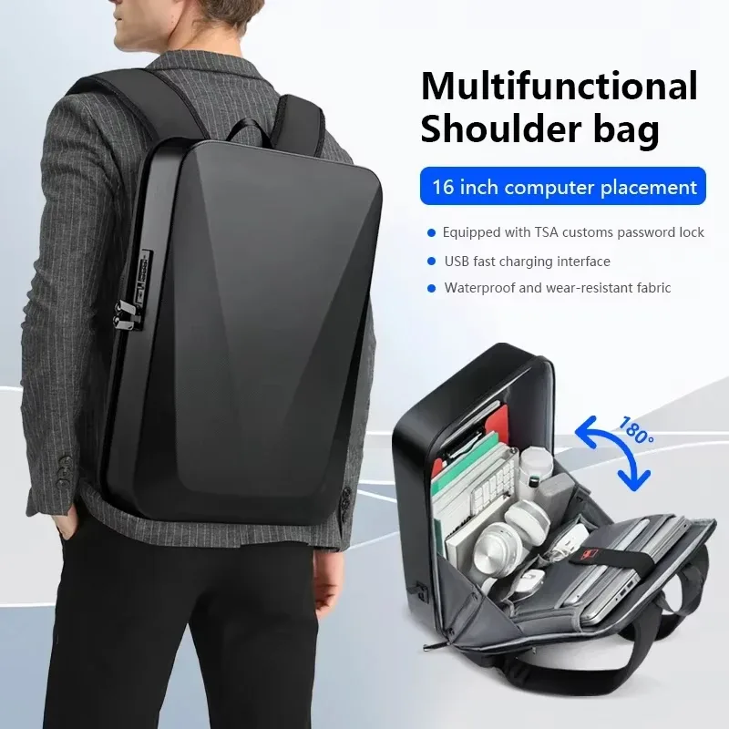 sac à dos étanche pour ordinateur portable pour homme, antivol tsa, coque rigide, sac d'affaires de luxe, pack de jeu, chargement usb, 16.1 pouces