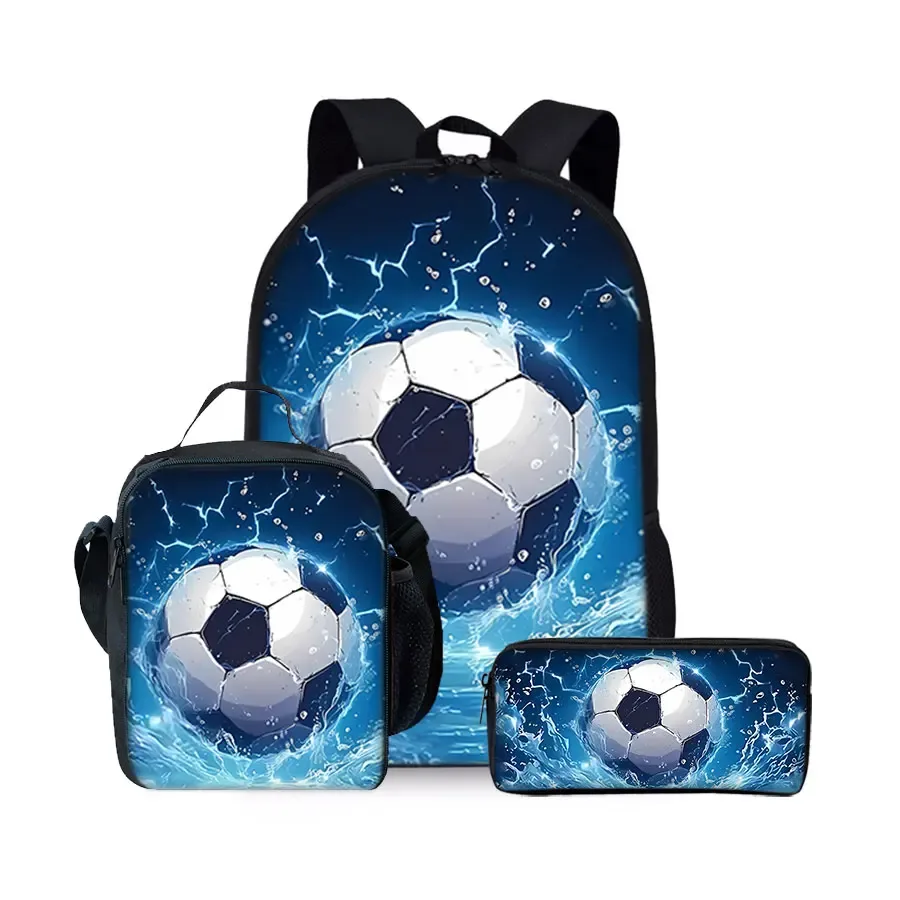 nouvel ensemble de sacs à dos trois pièces à motif football pour garçons et filles – meilleurs cadeaux – sac à dos scolaire 2d plat dessin animé pour enfants
