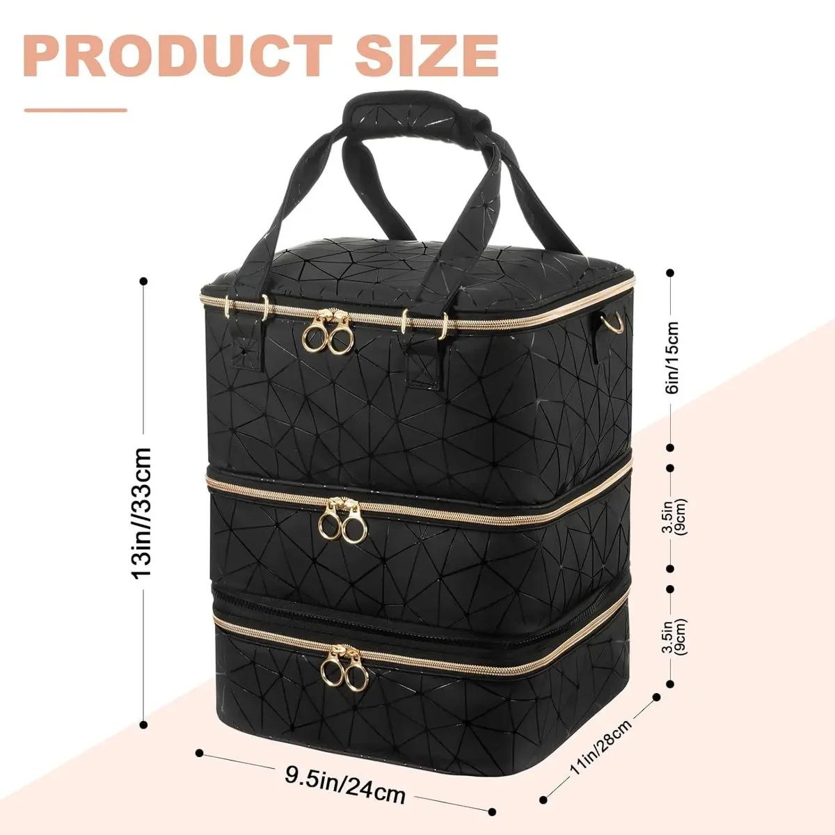 sac de rangement portable haut de gamme pour vernis à ongles, amovible, grande capacité, trois couches, peut contenir 84 flacons, avec compartiment pour lampe à ongles