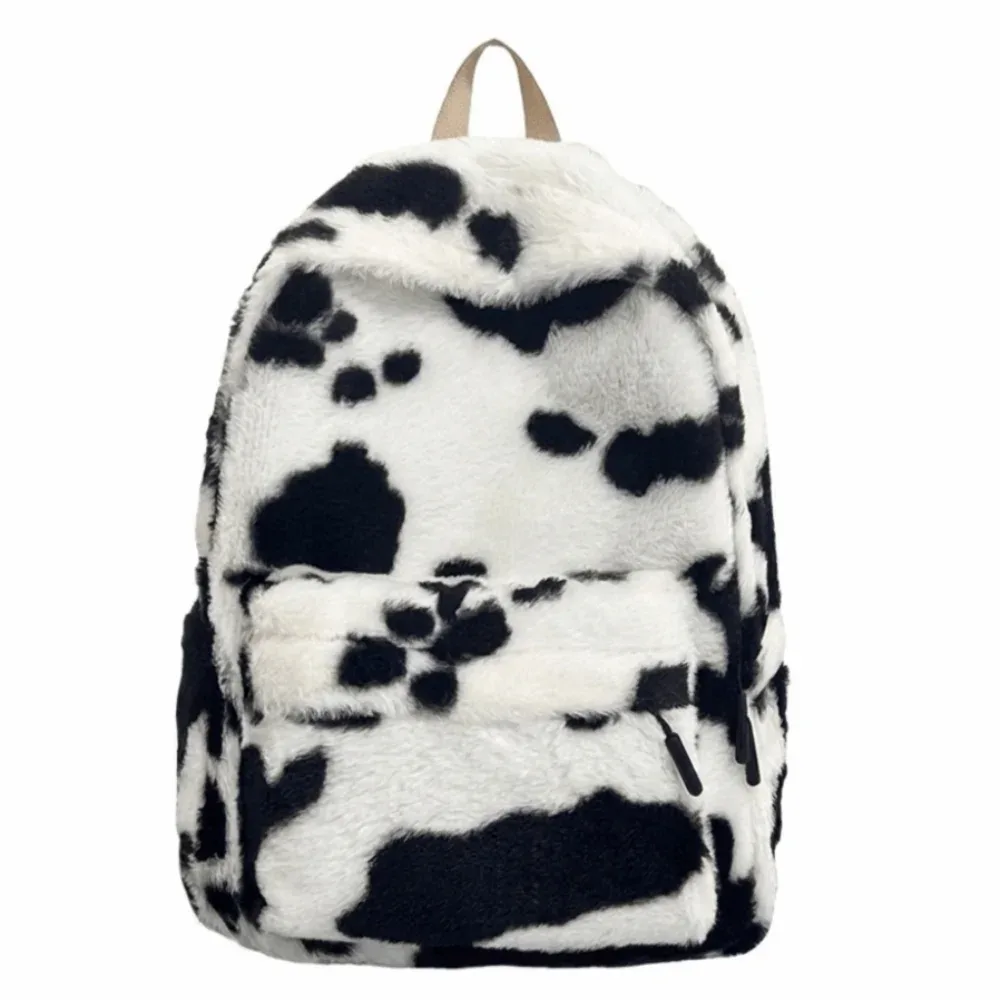 sac à dos portable en peluche à imprimé léopard, style harajuku ulzzang, sac d'école pour étudiants, grande capacité, léger, sac de voyage pour étudiants.