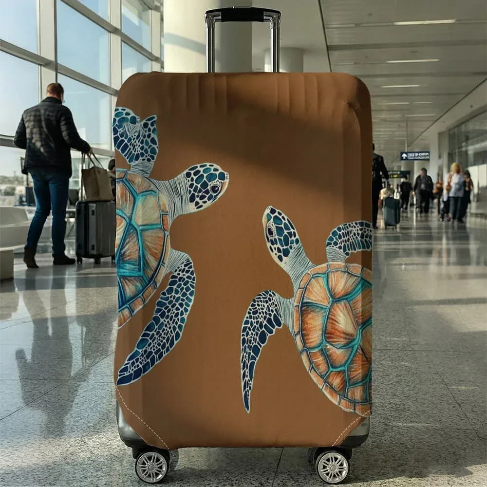 housse de protection pour bagages motif double tortue des profondeurs, convient aux bagages de 18 à 32 pouces, avec protège-poignées, accessoire de voyage