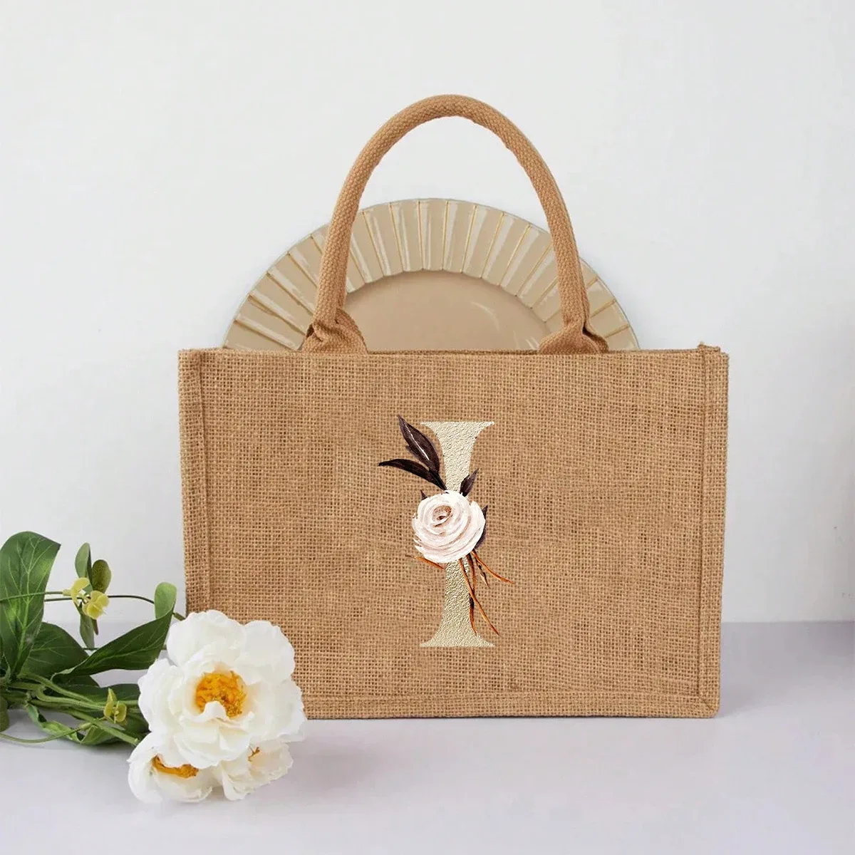 nouveau sac à main élégant en lin à motif lettres dorées, sac à main portable multifonctionnel, sac en lin, sac à main simple grande capacité, sac de rangement décontracté portable, sac de courses multifonctionnel, nouveau design, grande capacité, parfait pour le shopping
