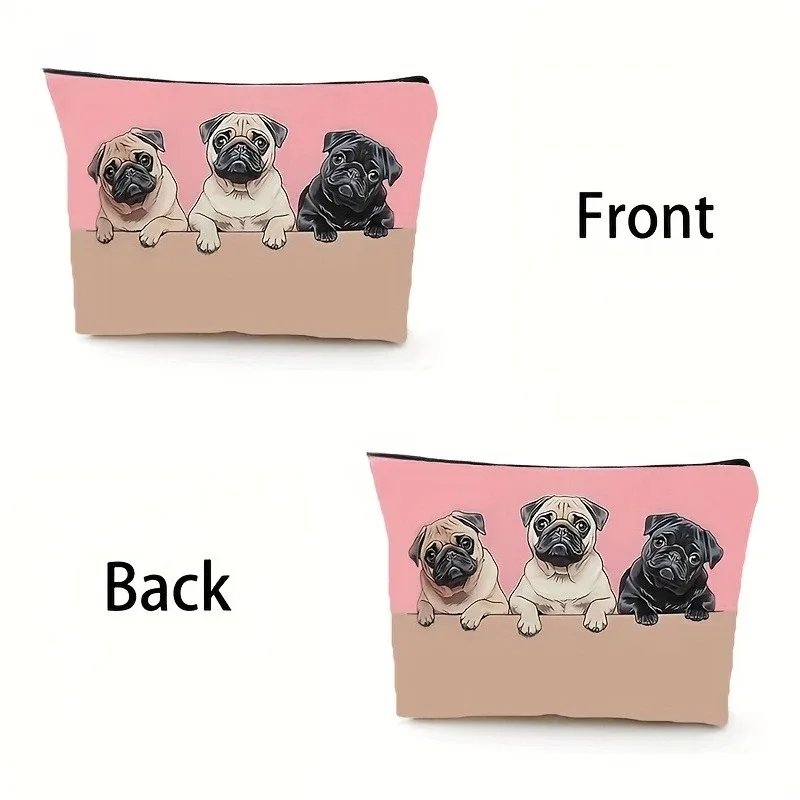 pochette voyage polyester chien mignons motif rose beige blanc noir trousse maquillage rectangulaire organisateur cosmétiques