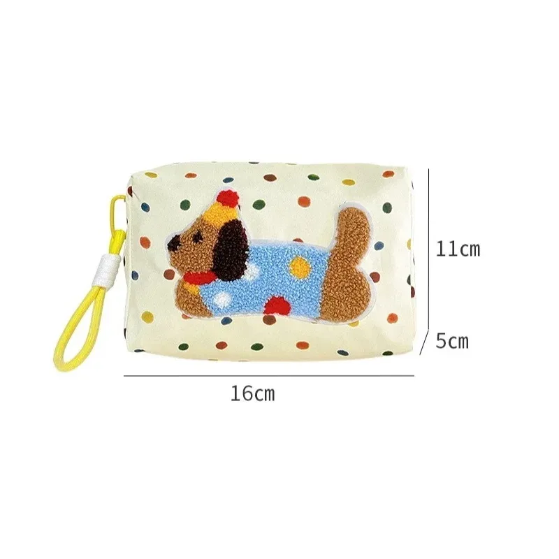 sac à cosmétiques teckel mignon de dessin animé avec corde, sac de rangement de lavage de voyage portable de grande capacité pour femmes, sac de maquillage de toilette à fermeture éclair