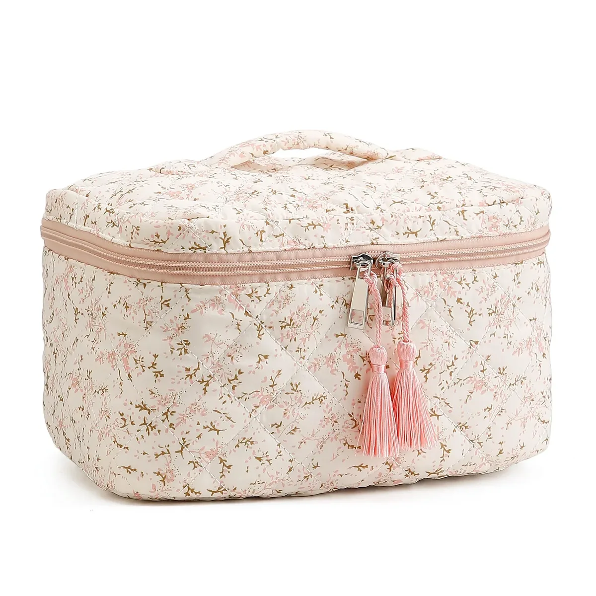 trousse de voyage matelassée florale pour femme avec fermeture éclair, grande capacité, pochette à crayons pour les voyages, le travail et le quotidien