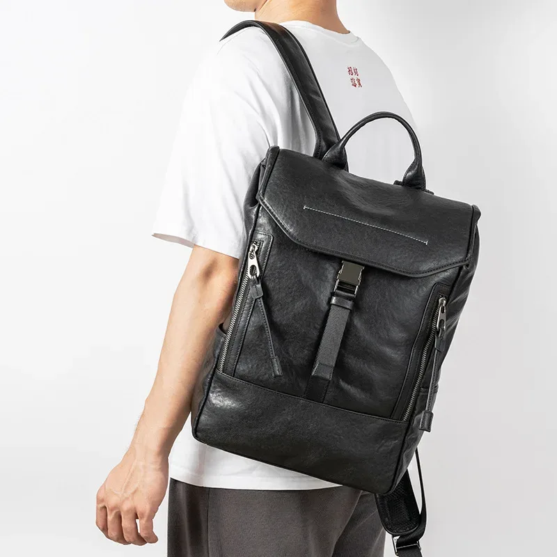 sac à dos d'école en cuir véritable pour hommes, sac de voyage design, sacs pour ordinateur portable 15.6 pouces, grande capacité, haute qualité, mode