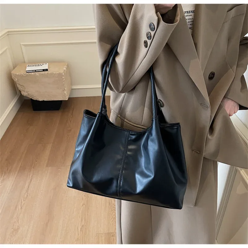 sac à main pour femme tendance, grande capacité, sac fourre-tout pour les trajets quotidiens, sac à bandoulière pour femme, sac à main en cuir pu souple noir, shopping