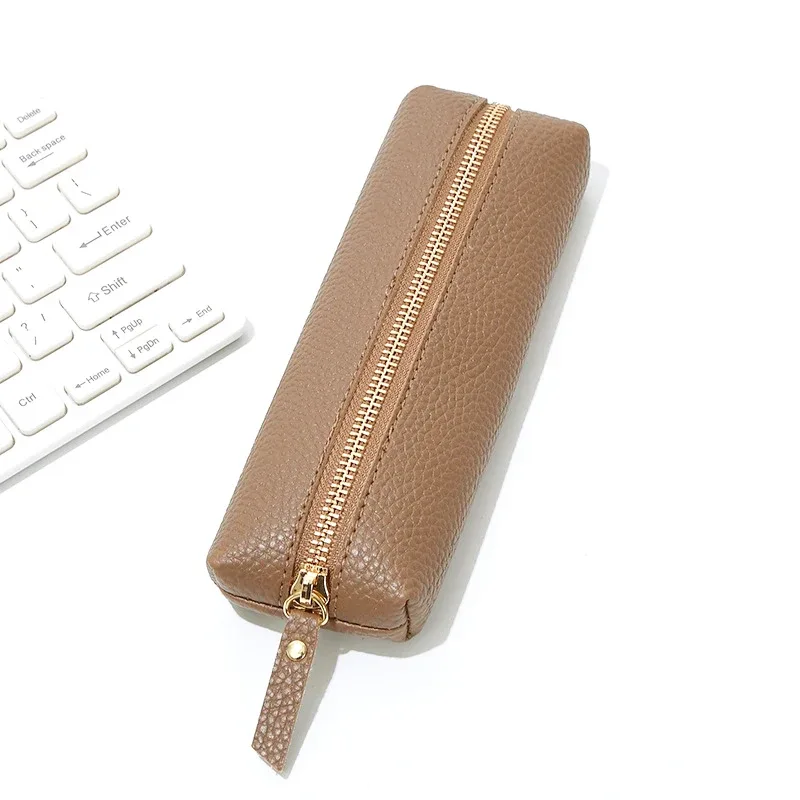 pochette à stylos personnalisée en cuir pu tendance, vente en gros, trousse à crayons zippée pour étudiants, sac de rangement professionnel diy, cadeau de papeterie en dropshipping