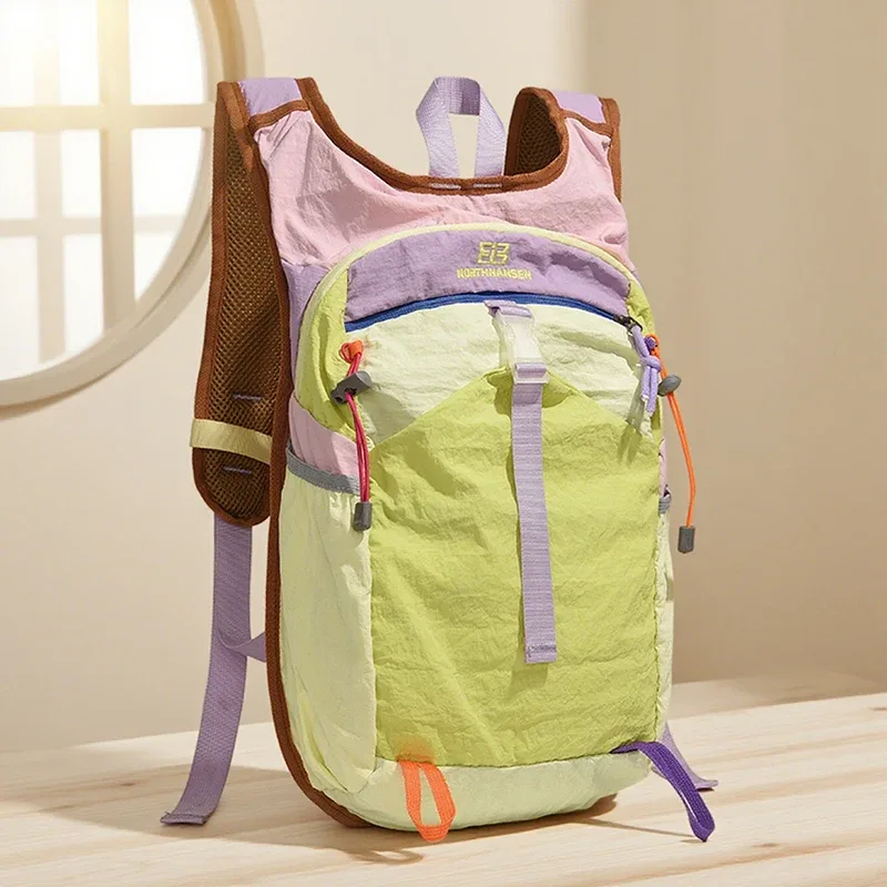 sac à dos color block pour homme et femme, sac de randonnée et de voyage en plein air, sac de sport léger en nylon avec sangle de poitrine et poche pour bouteille d'eau