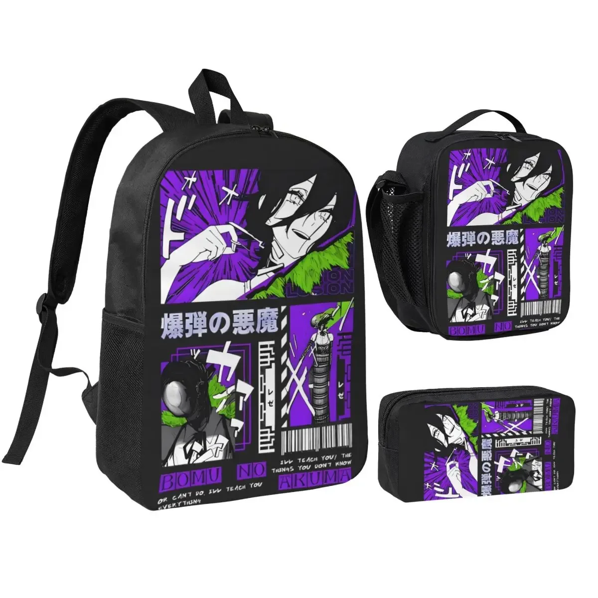 sac dos polyester noir motif graphique format rectangulaire bandoulière grande capacité voyage école université travailler transport documents ordinateur portable luncheon sac crayons