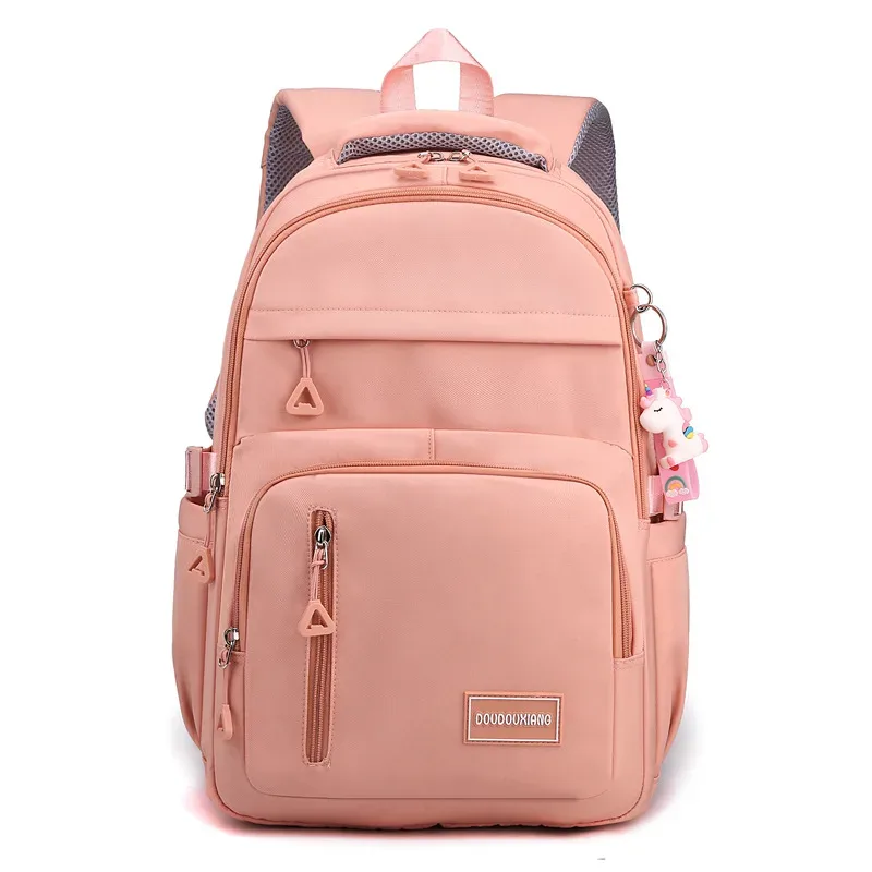 sac à dos d'école en nylon avec pendentif pour fille, cartable de voyage, multi-poches, imperméable, décontracté, style simple, pour adolescent