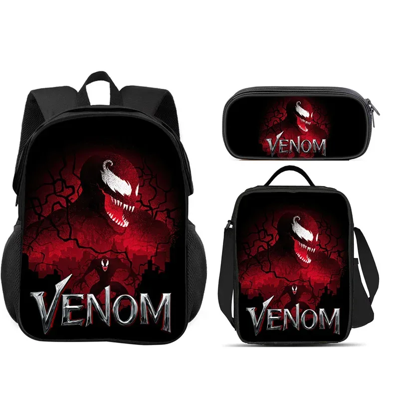 ensemble scolaire venom 3 pièces : sac à dos + trousse à crayons + sac à lunch, sac à dos scolaire tendance, cadeau pour enfants, pratique et multifonctionnel