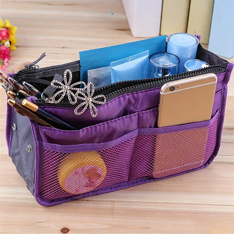 sac de rangement multifonctionnel à double fermeture éclair, grande capacité, pour le rangement de maquillage et articles de toilette, grand sac de classification.