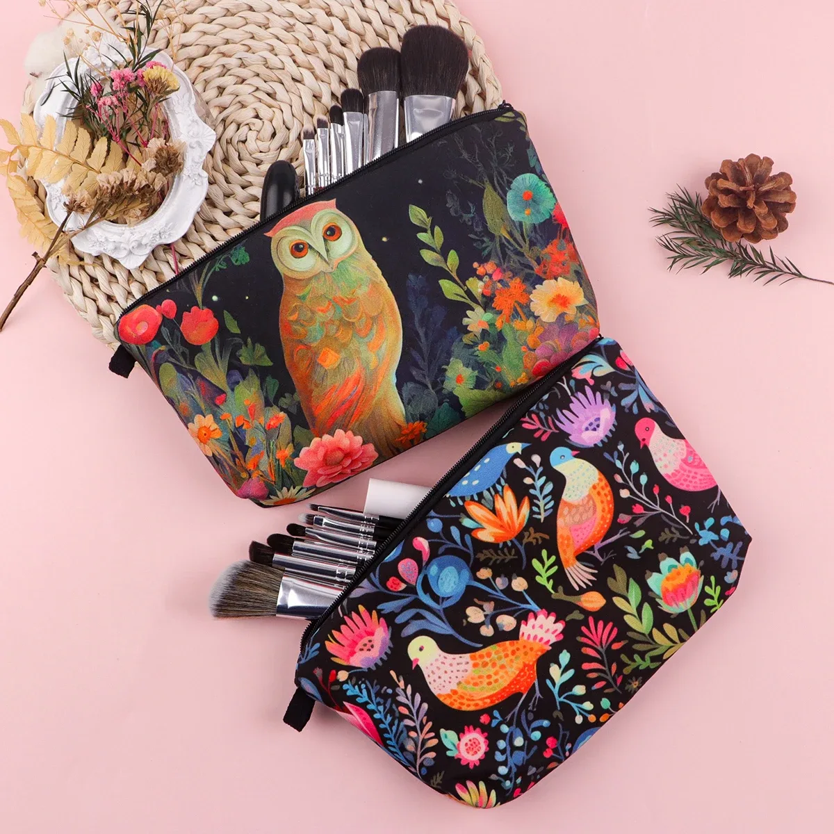 sac de rangement de voyage pour femmes, sac à cosmétiques, trousse de maquillage, trousse de maquillage, trousse de rouge à lèvres à fermeture éclair imprimée, chat mignon