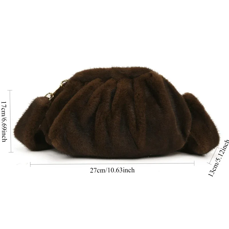 pochette supérieure à texture polyvalente et confortable pour femmes, sac à bandoulière nuage moelleux d'hiver, sac de rangement rétro en fourrure pour les déplacements