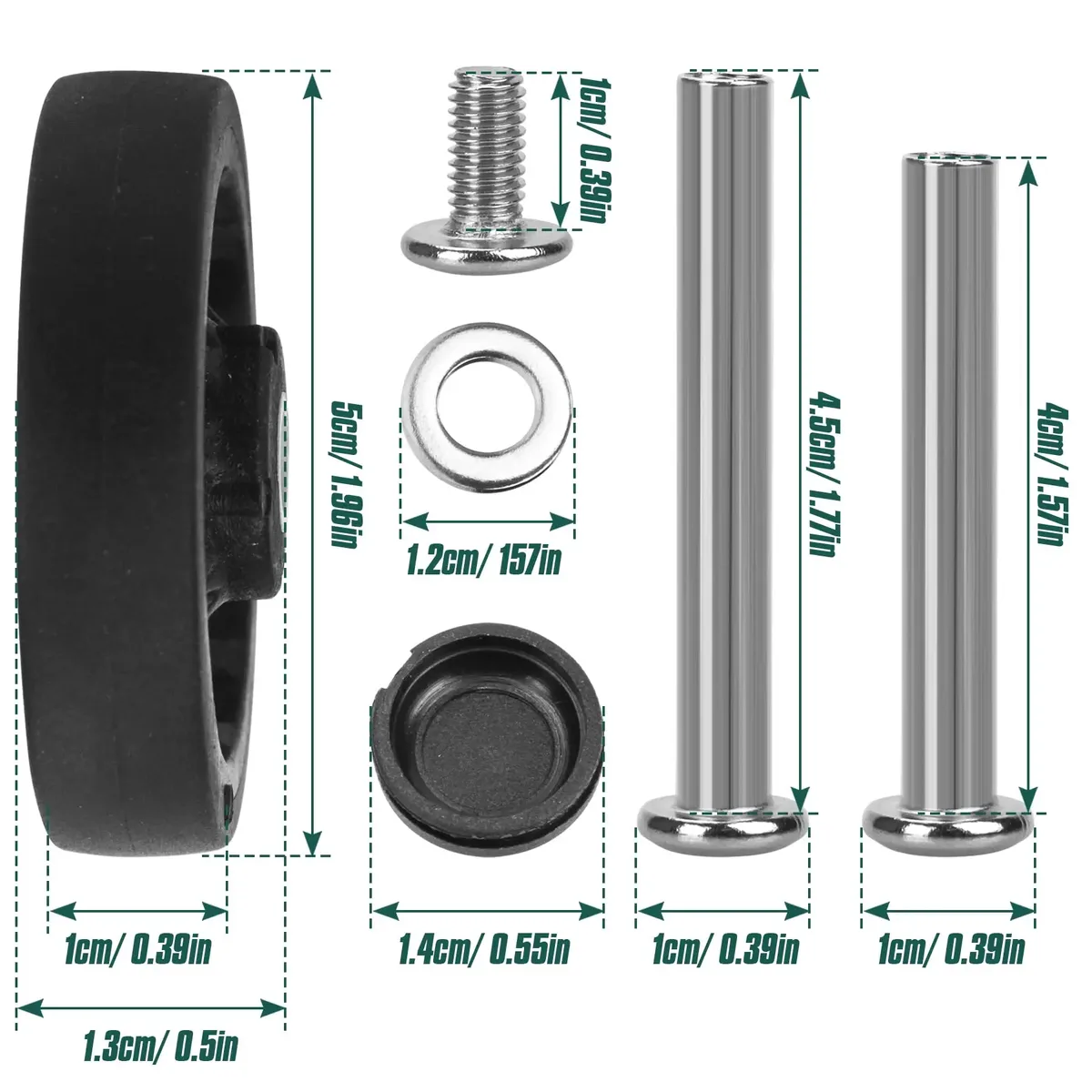 roues de rechange noires pour bagages, 8 pièces, avec vis, roues pour bagages de voyage, pièces de rechange pour valise, axes de 50mm, roulettes de réparation