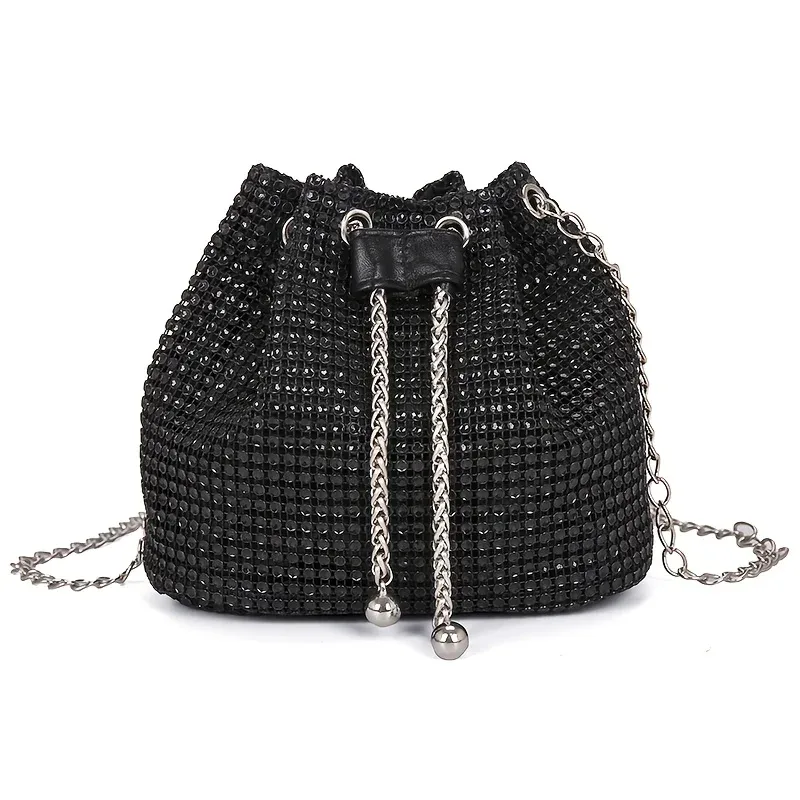 sac à bandoulière à cordon orné de strass scintillants, sac à main seau multifonctionnel, sac à main formel pour les déplacements quotidiens des femmes