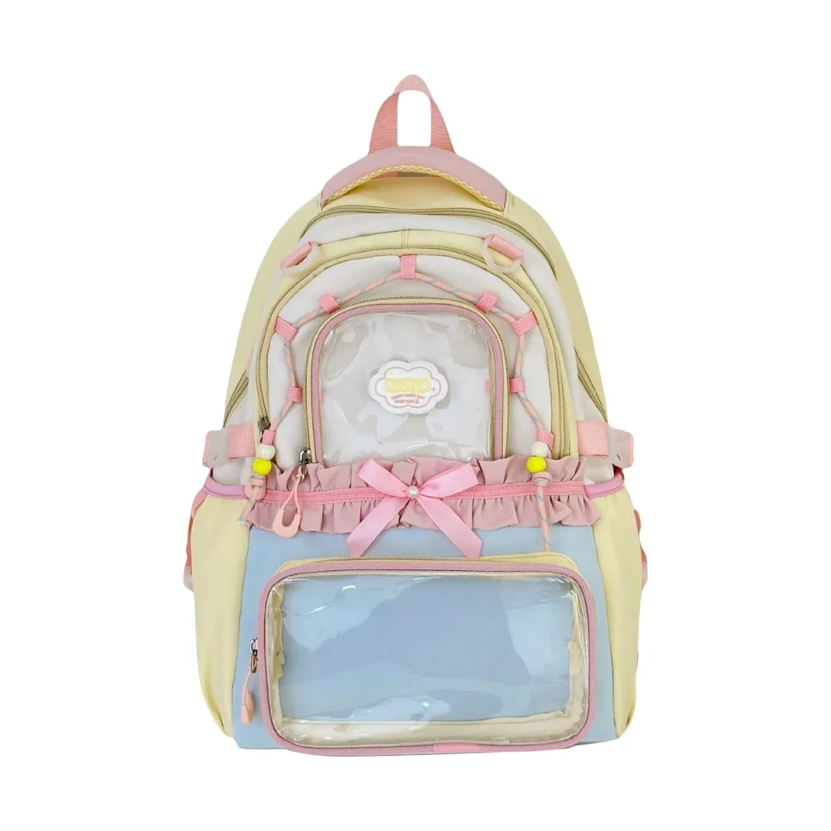 sac à dos coréen à nœud papillon, grande capacité, esthétique soignée, couleur transparente contrastante, pour l'école