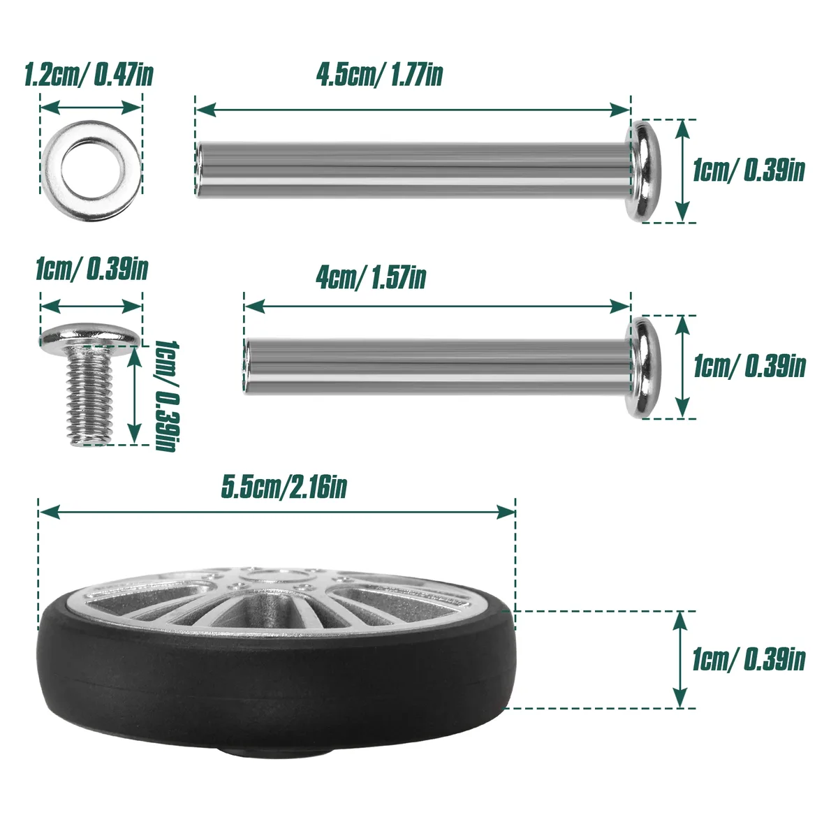 guguluza lot de 4 roues de rechange argentées pour bagages avec vis, roulettes de valise de voyage diamètre 55 mm, pièces de réparation pour chariot