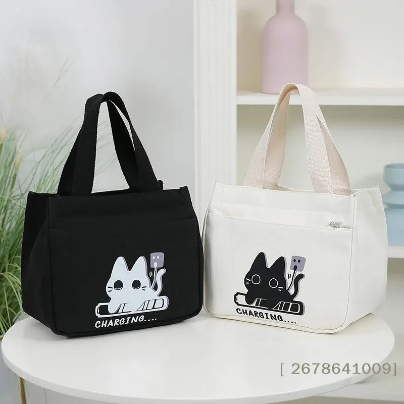 ⚑ sac fourre-tout polyvalent en toile à motif de chat de dessin animé, idéal pour les trajets quotidiens et les repas au bureau