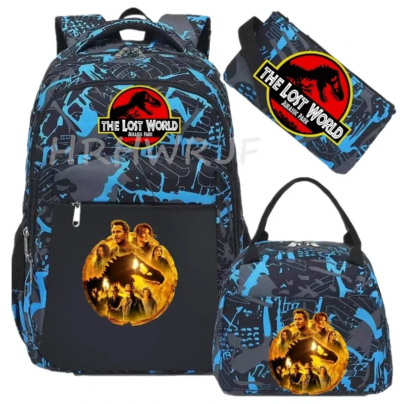 sac à dos jurassic world park, sac à dos de voyage camouflage dinosaure avec sacs à lunch, sacs d'école pour ordinateur portable pour femmes et hommes, 3 pièces