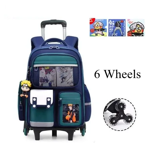 sac à dos d'école à roulettes pour filles et enfants, 17 pouces, 6 roues, sac à livres d'école primaire, sac à bagages à roulettes, sac à dos de chariot scolaire