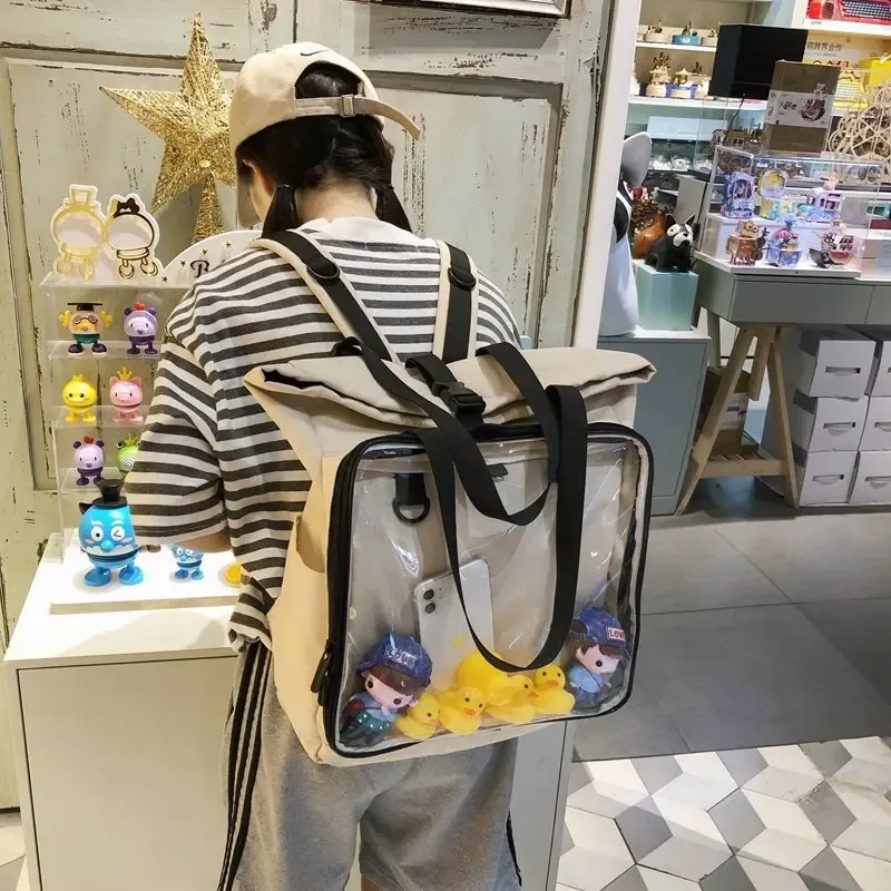 sacs ita en nylon de style japonais pour femmes, sac à dos d'école à fenêtre transparente, grande capacité, affichage de broches, sac à bandoulière de voyage extérieur itabag