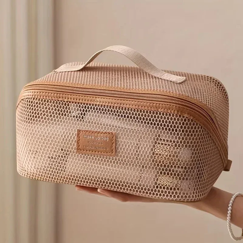 sac de voyage en maille de luxe léger, grande capacité, compartiments de rangement, portable, pour produits de soin de la peau et articles de toilette