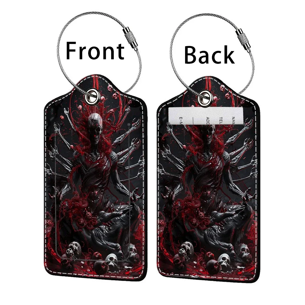 promotion étiquette de bagage en cuir à motif d'horreur, étiquette d'adresse pour valise, étiquette d'embarquement pour bagage, clip pour nom, identifiant et adresse