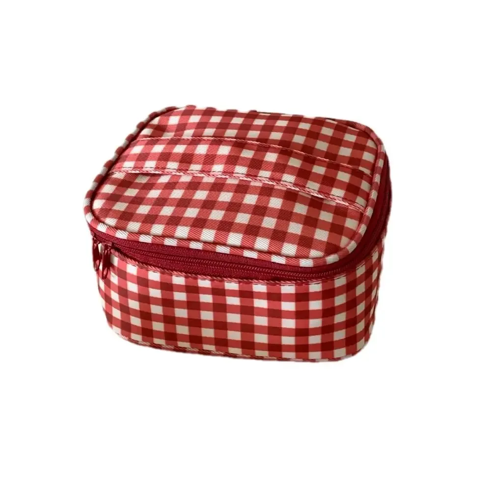 sac de maquillage à grille rouge de haute qualité, pochette cosmétique portable multi-tailles, trousse de toilette de voyage
