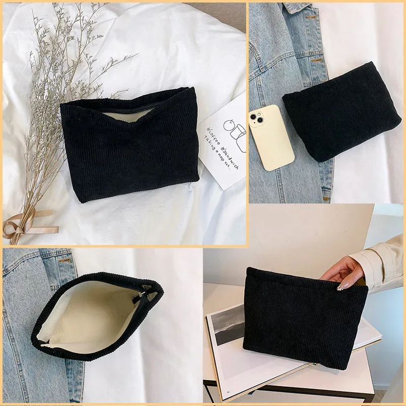 trousse de maquillage en velours côtelé pour femme, style ins, grande capacité, pochette cosmétique portable, étui à rouge à lèvres, porte-monnaie, pochette téléphone, sac à main