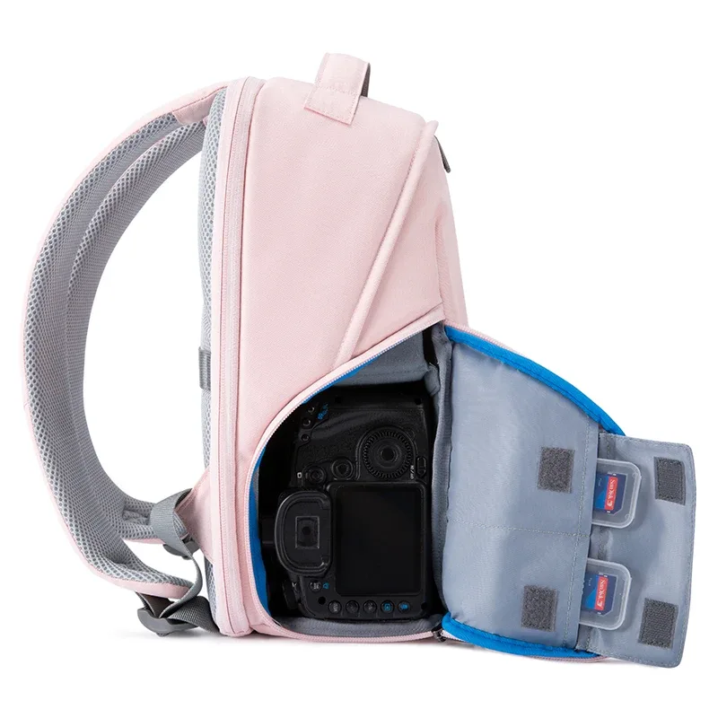 sac dos toile rose compartiments multifonction appareil photo objectifs accessoires voyage extérieur trépied fixation