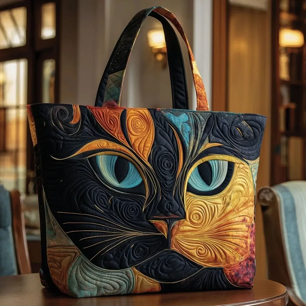 sac fourre-tout matelassé à motifs de chats pour femmes, sac à bandoulière en toile légère vintage, sac de voyage en coton de grande capacité pour femme et fille