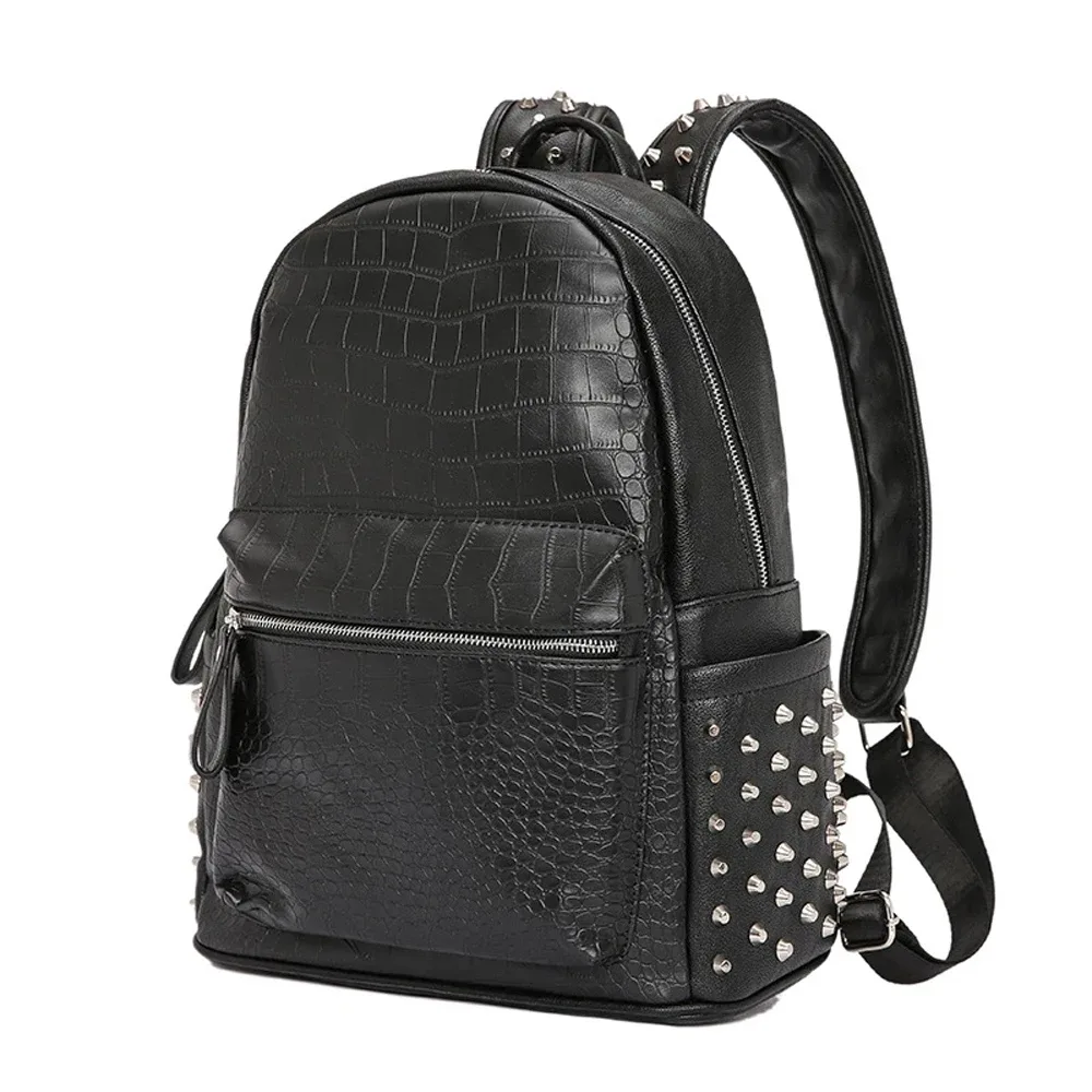sac dos cuir pu noir motif alligator bandoulière arquée fermeture éclair polyester intérieur poche téléphone capacité 20 35 litres voyage
