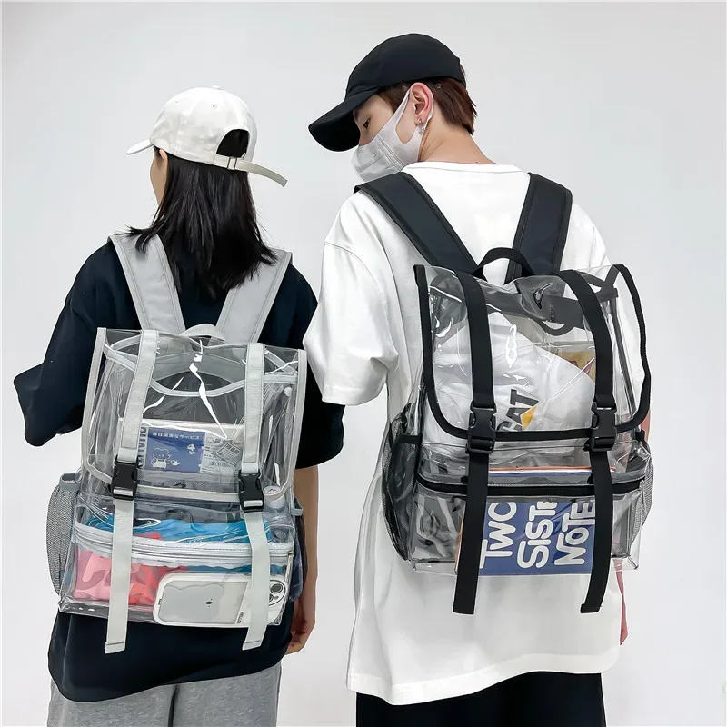 Sac à dos Transparent pour ordinateur Portable en PVC, imperméable, décontracté, grande capacité, Simple, Portable, Transparent, solide, pour femmes et hommes