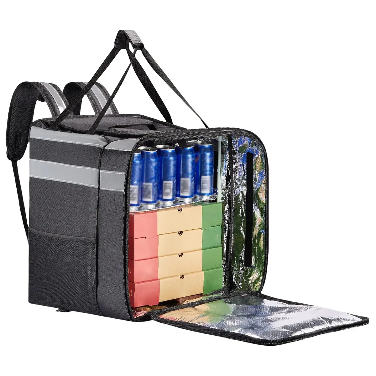 sac à dos de livraison de pizza, sac à dos de livraison de nourriture extensible et étanche pour vélo, léger avec bande réfléchissante