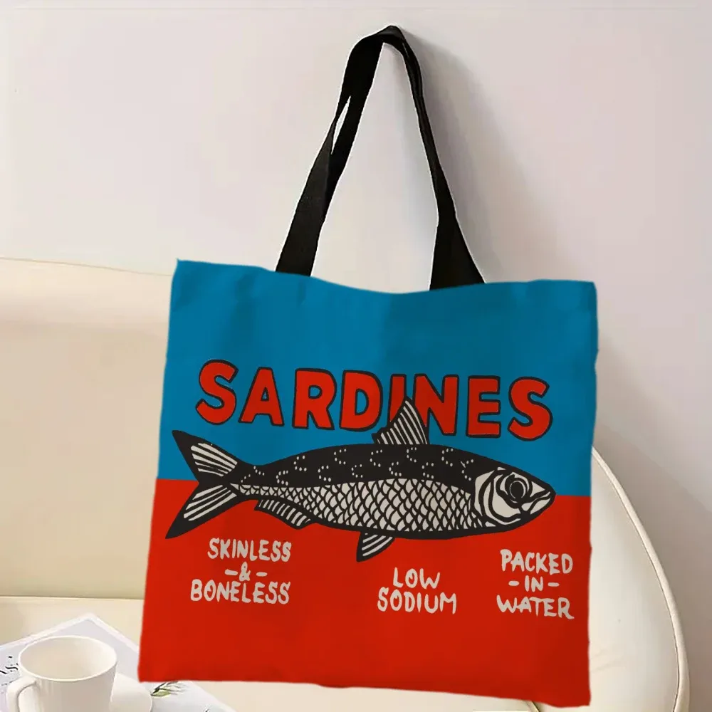 sac à main décontracté imprimé de sardines colorées à la mode, sac à dos réutilisable à la mode, sac fourre-tout multifonctionnel, sac de courses en polyester