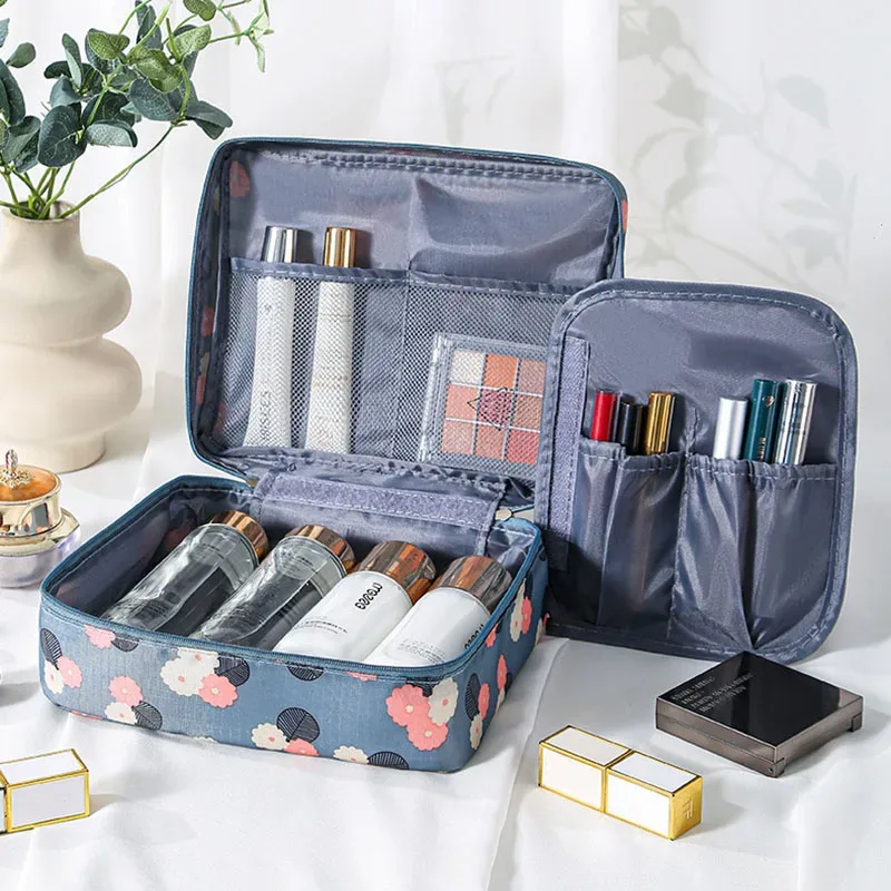 trousse de toilette de voyage à imprimé floral, organiseur de cosmétiques imperméable avec poignée pour femmes et filles