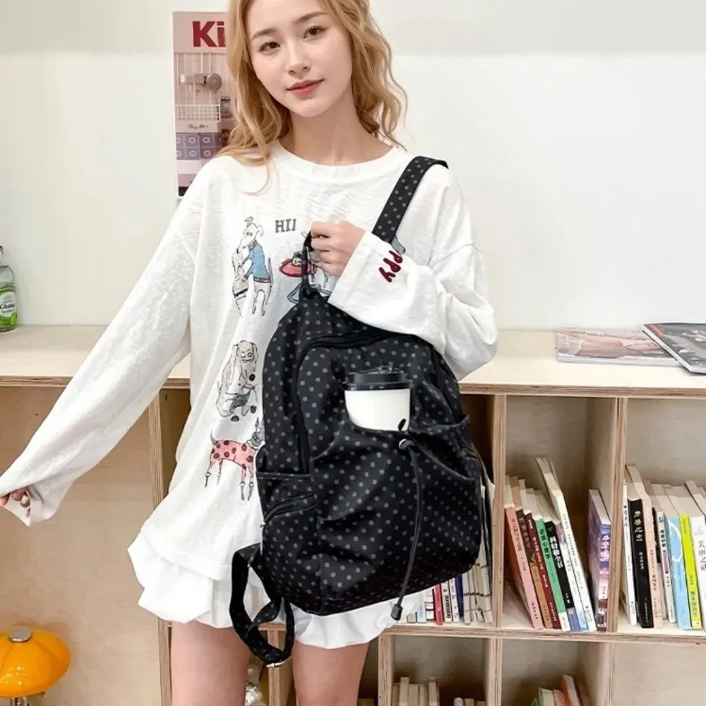 sac à dos coréen à pois pour femmes, sac à dos léger en nylon, sac d'école pour étudiants, utilisation en voyage