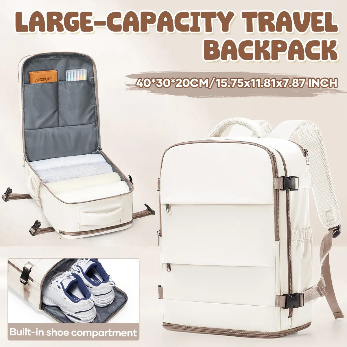 sac à dos de voyage pour femmes et hommes, bagage à main 40x30x20 pour ryanair, sac de voyage pour cabine, sac à dos pour l'université, sac pour ordinateur portable imperméable pour le travail