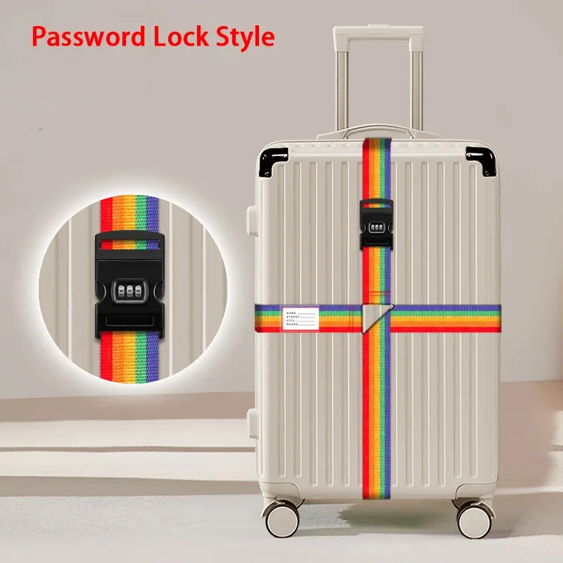 sangles de bagages en nylon avec porte-carte d'identité, réglables, pour l'organisation des bagages, avec cadenas à combinaison, accessoires de voyage anti-perte